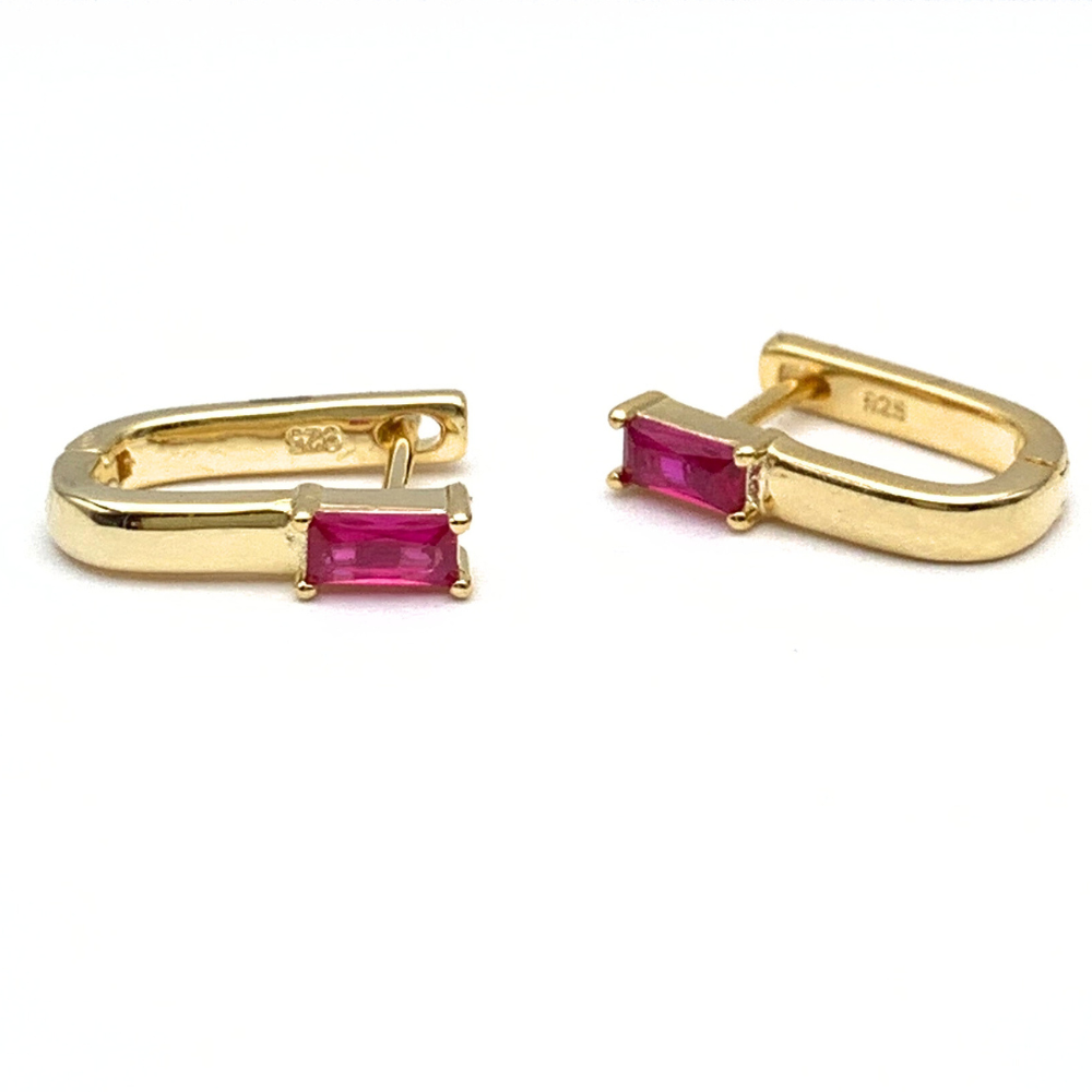 Mono Hoop Rettangolare Zircone Fucsia in Argento Gold