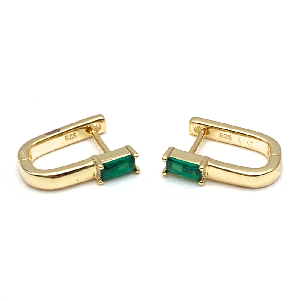 Mono Hoop Rettangolare Zircone Verde in Argento Gold