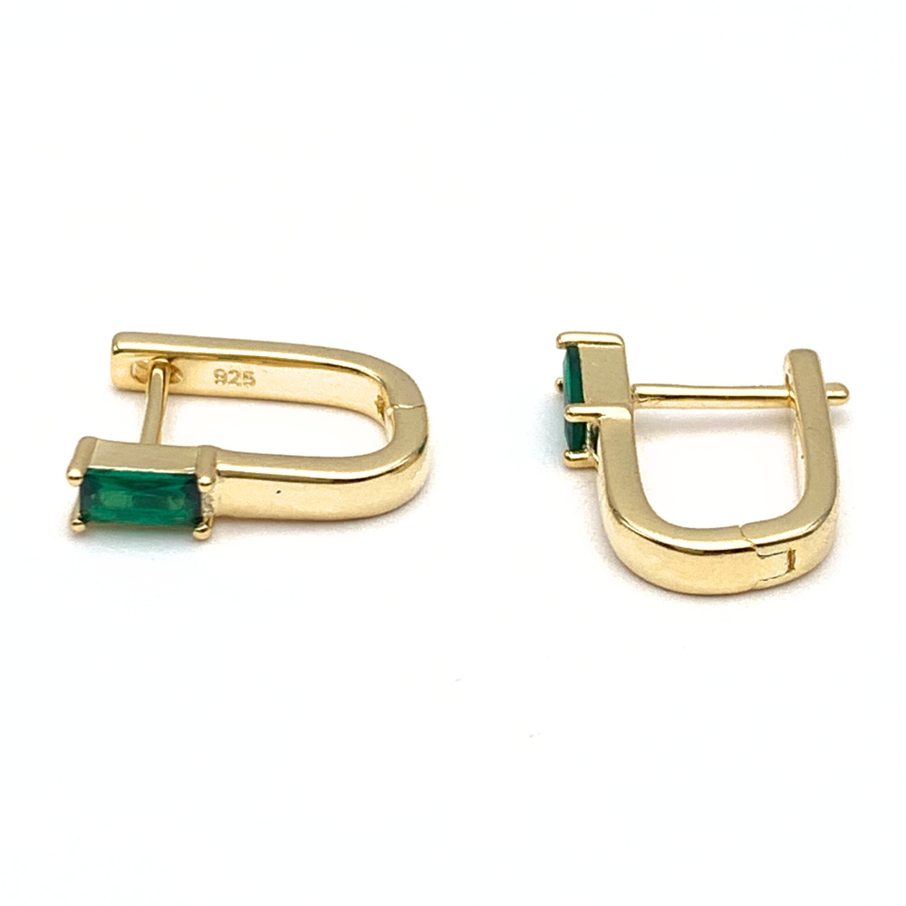 Mono Hoop Rettangolare Zircone Verde in Argento Gold