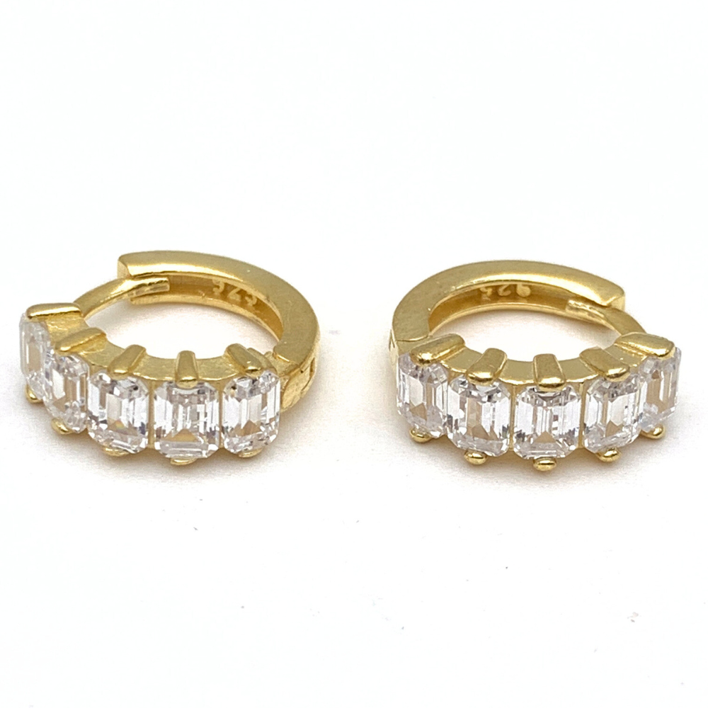 orecchini in argento 925 mini gold con zirconi bianchi baguette