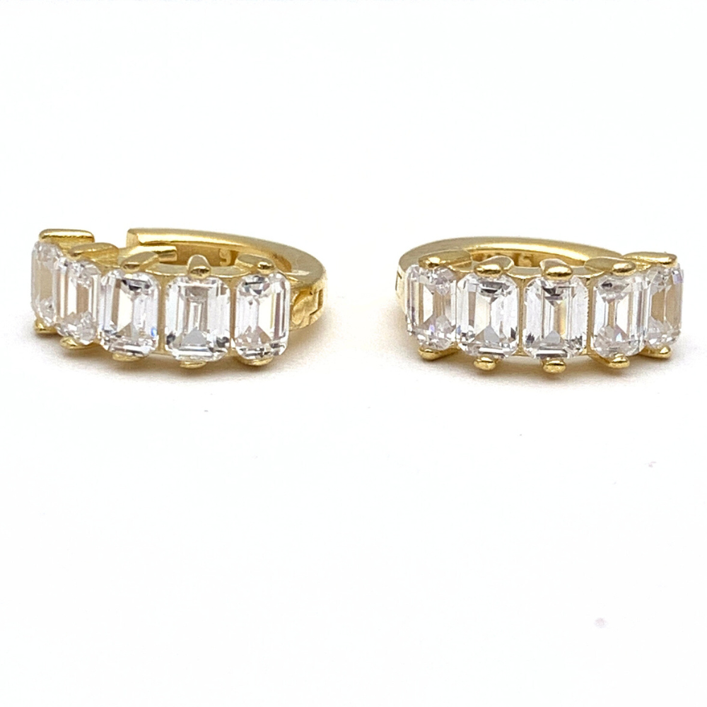 orecchini in argento 925 mini gold con zirconi bianchi baguette