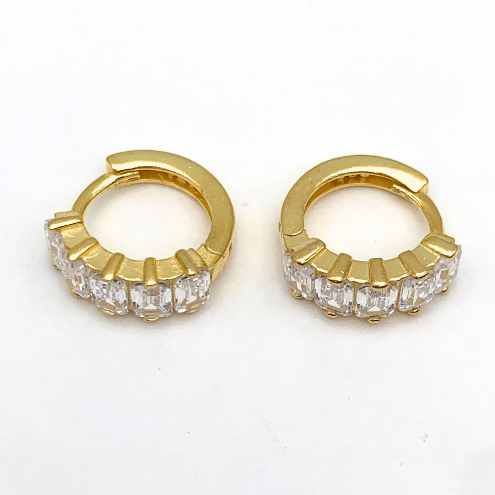 orecchini in argento 925 mini gold con zirconi bianchi baguette