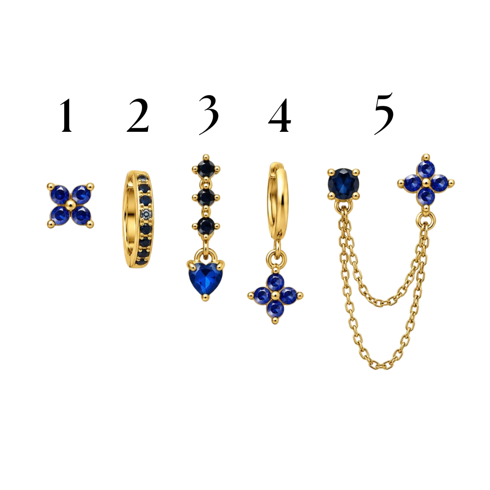 Mono Orecchini Blu Marine in Acciaio Gold