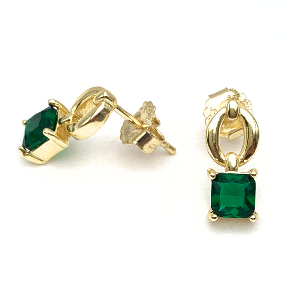 Orecchini Cerchio e Quadrato Pendente in Argento Gold