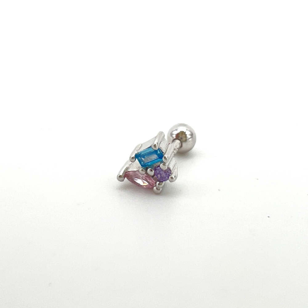 Mono Orecchino Mini Silver Zirconi Blu, Rosa e Viola