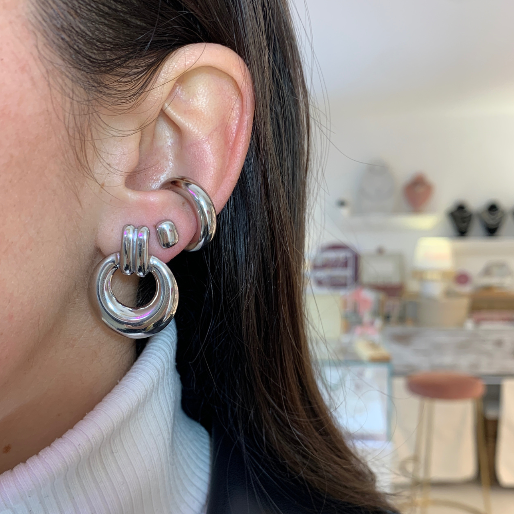 Mono Orecchino Stone Mini in Acciaio Silver