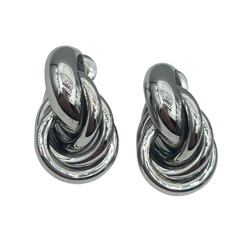 Orecchini a Doppio Cerchio in Acciaio Silver