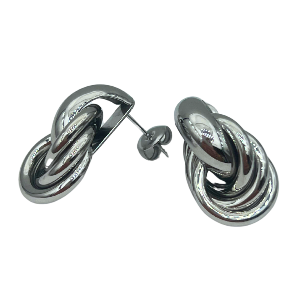 Orecchini a Doppio Cerchio in Acciaio Silver