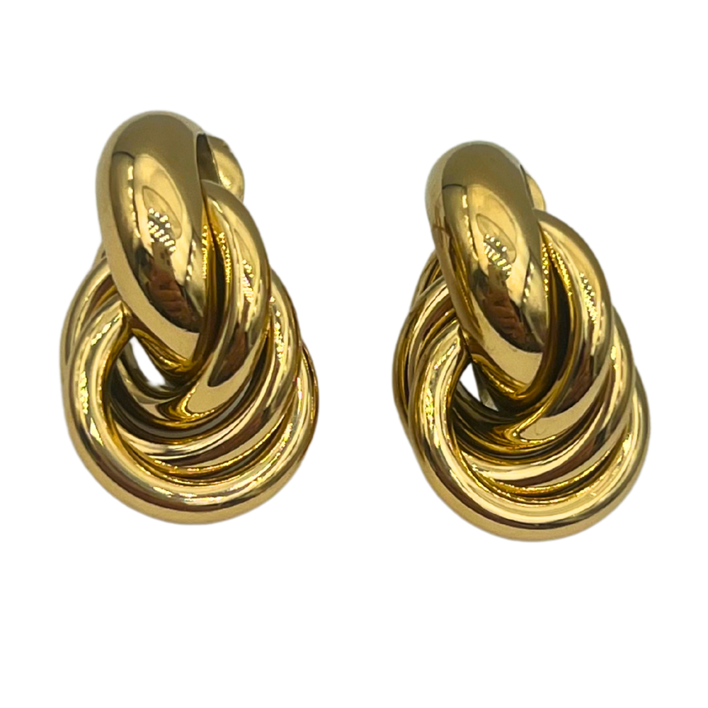 Orecchini a Doppio Cerchio in Acciaio Gold
