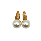 Orecchini Hoops Goccia di Zirconi e Perla in Acciaio Gold