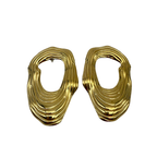 Orecchini Ovali con Striature in Acciaio Gold