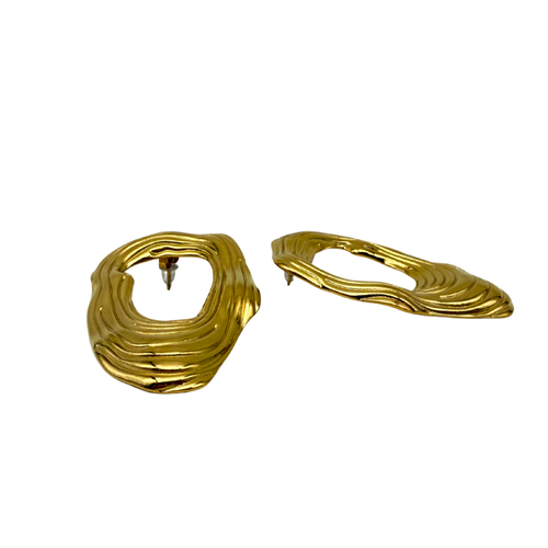 Orecchini Ovali con Striature in Acciaio Gold