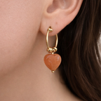 Orecchini con Pietra a Cuore in Agata Pesca – Argento 925 Placcato Oro 18K – Gioiello Artigianale Donna