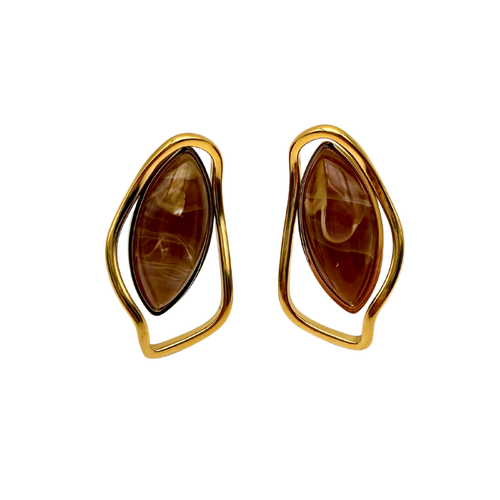 Orecchini Brown Stone in Acciaio Gold