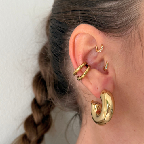 Orecchini a Cerchio Bombato Lisci in Acciaio Gold