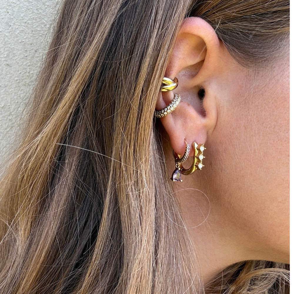 Orecchini Oval Hoop con Zirconi in Acciaio Gold