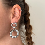 Orecchini Pendenti con Doppio Cerchio in Acciaio Silver