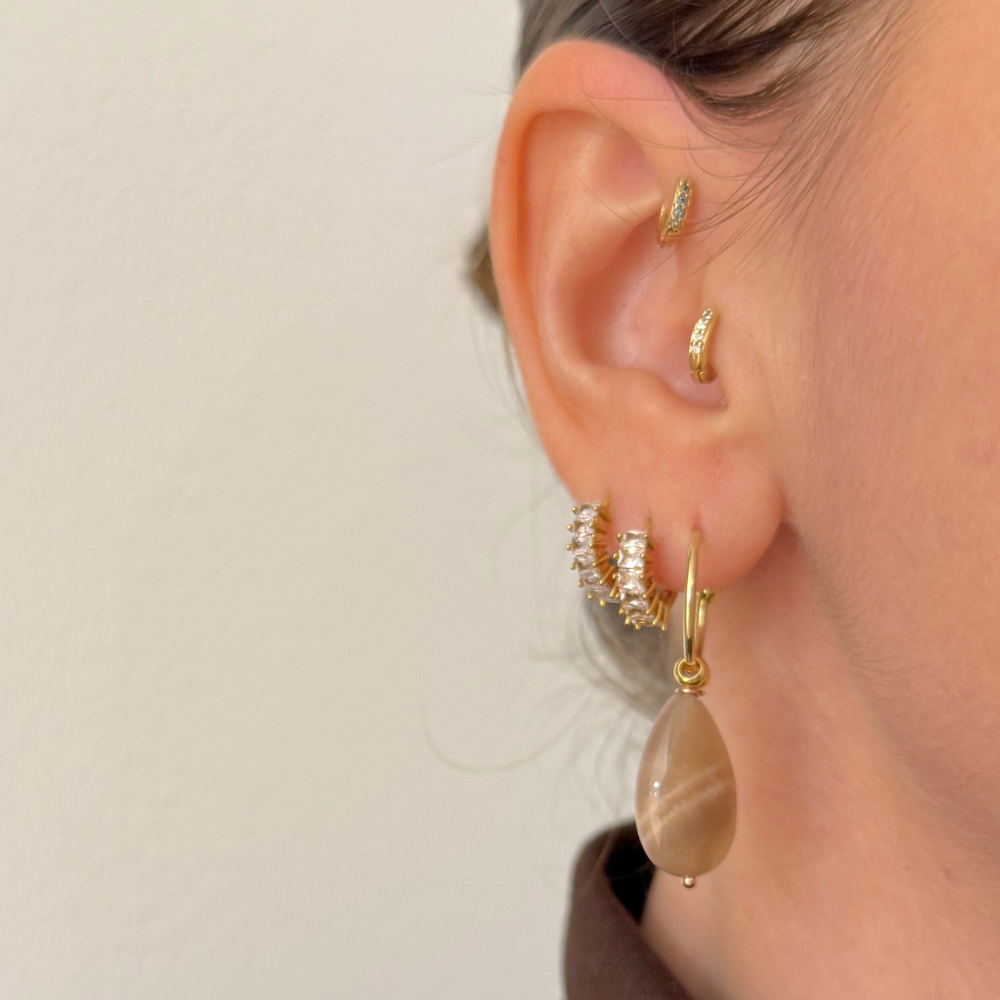 Orecchini con Pietra di Luna a Goccia in Argento 925 Placcato Oro 18K – Gioiello Artigianale Donna