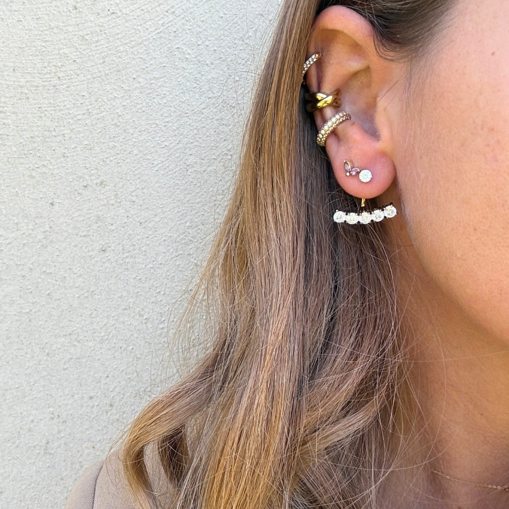 Orecchini T-Bar con Zirconi in Acciaoio gold