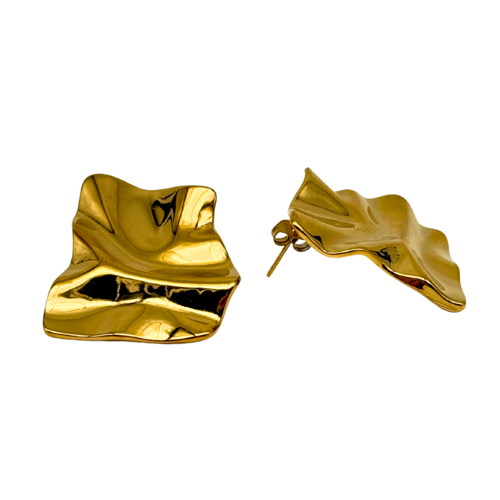 Orecchini Quadrati Accartocciati in Acciaio Gold