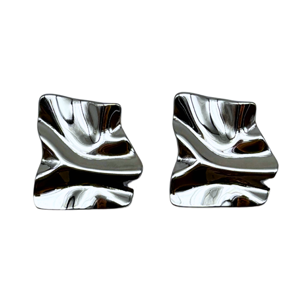 Orecchini Quadrati Accartocciati in Acciaio Silver