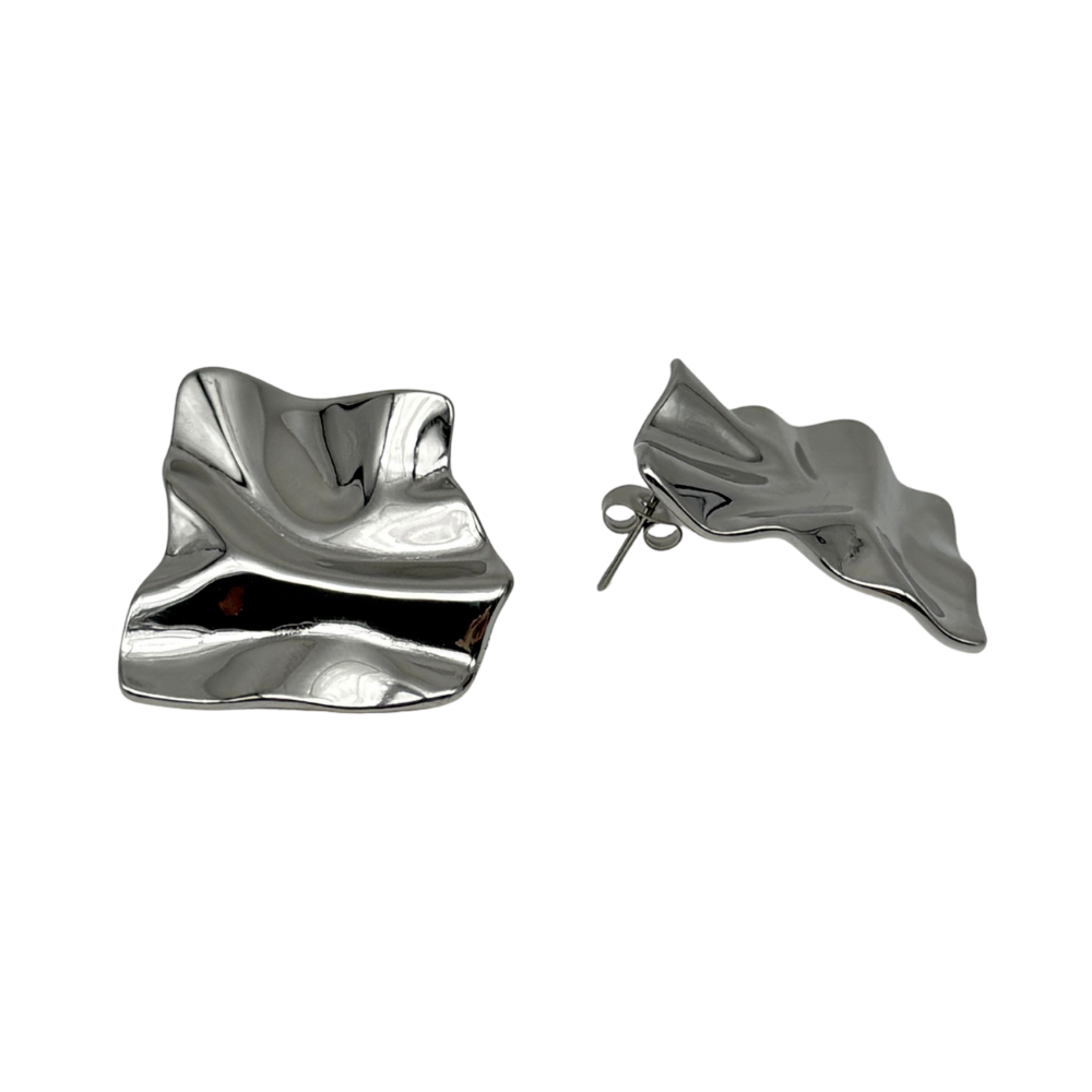 Orecchini Quadrati Accartocciati in Acciaio Silver