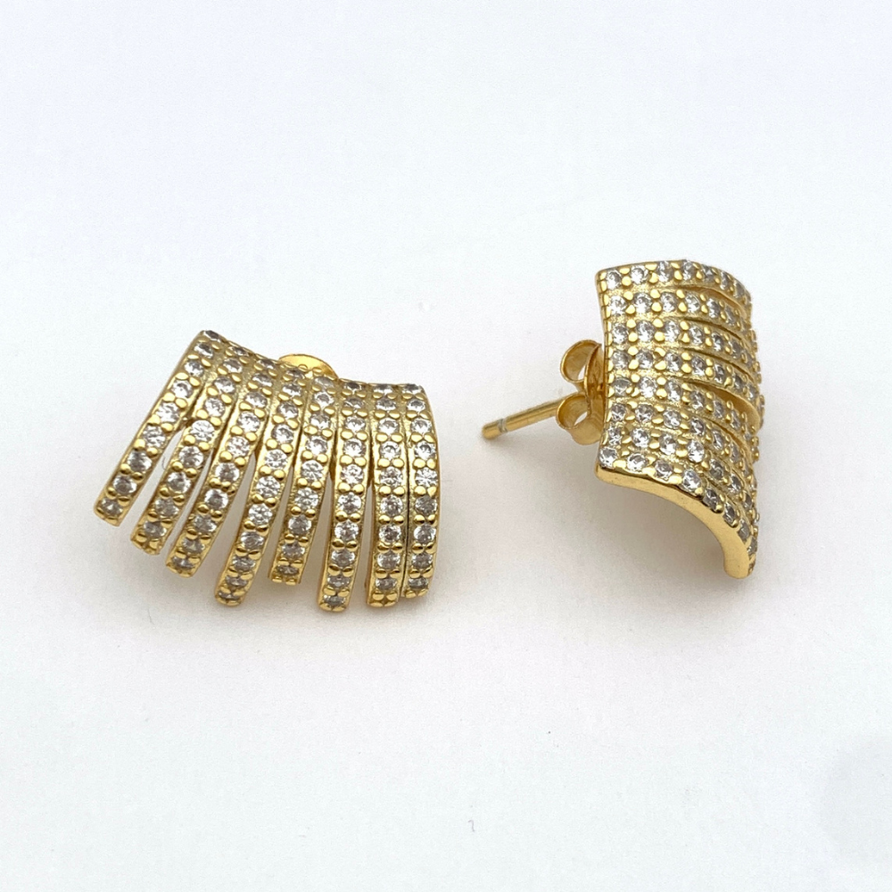 orecchini zirconia in argento 925 placcati oro giallo 18k con otto file di micro zirconi di diverse lunghezze