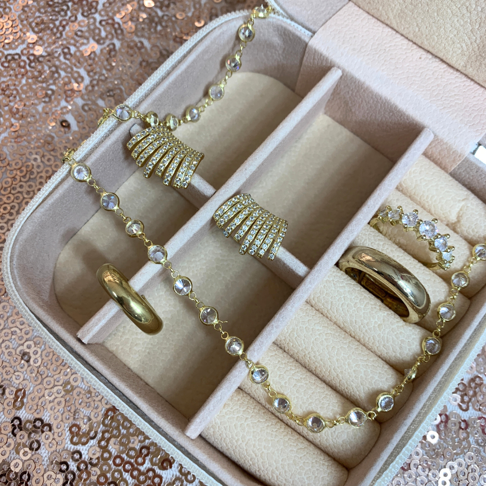 orecchini anelli ear cuff e collana set gold