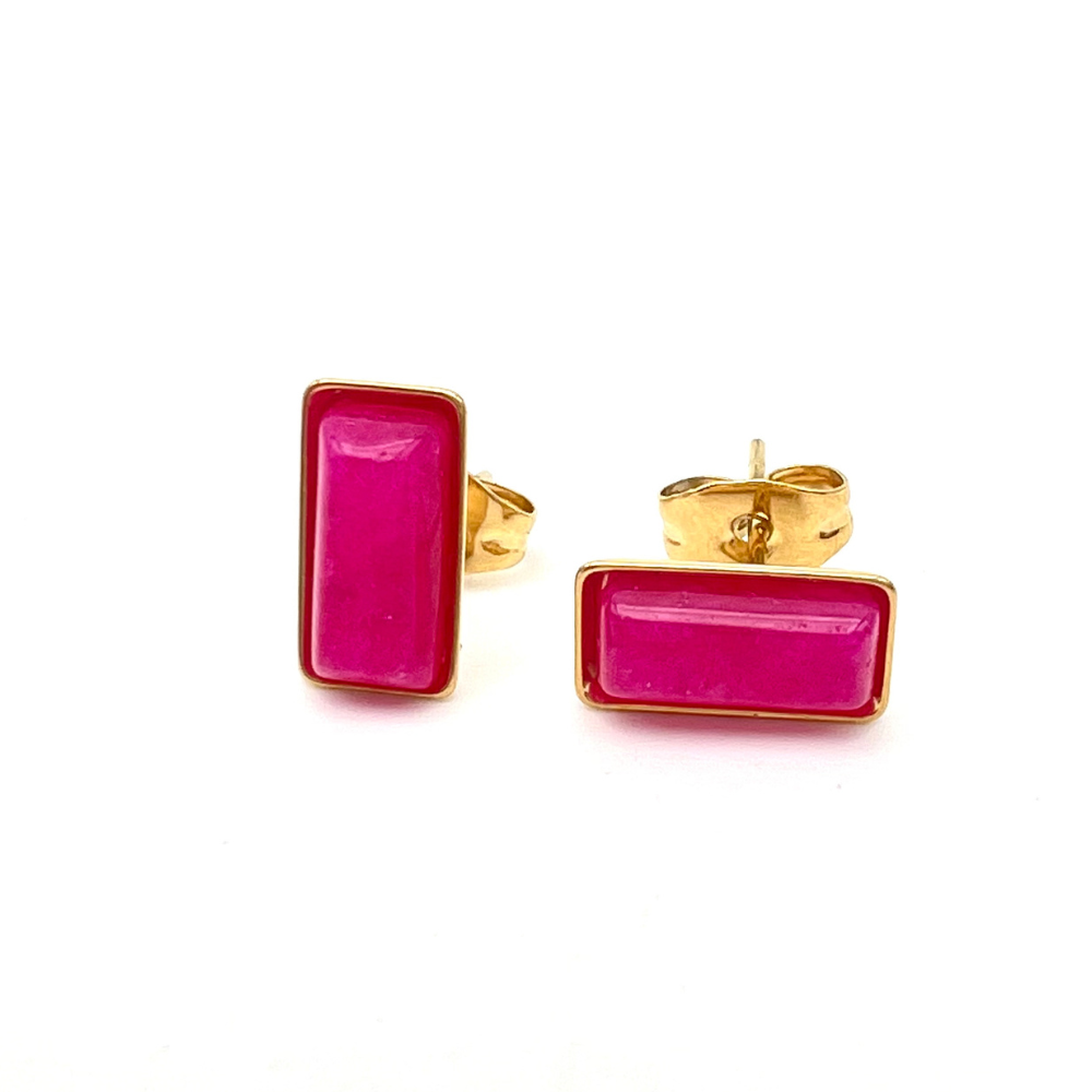orecchini rettangolari in acciaio fucsia