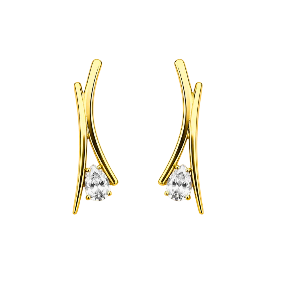 Orecchini a X con Zircone a Goccia Acciaio Gold