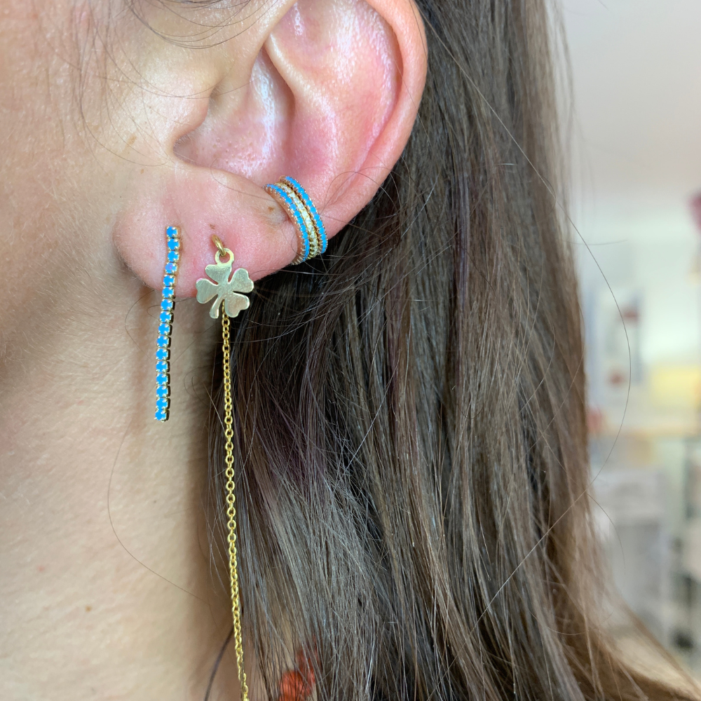 Orecchino Barretta di Zirconi Azzurri Pendente in Argento Gold