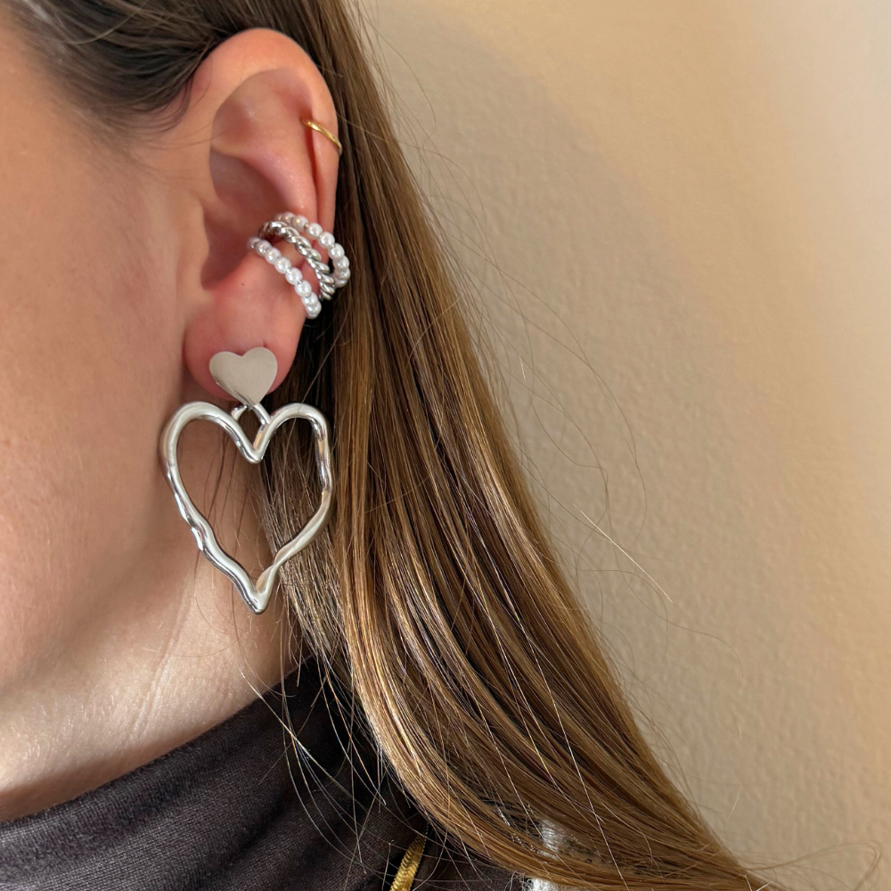 Ear Cuff Tris Perle & Torchon in Acciaio Silver