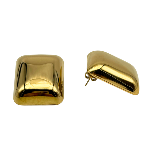 Orecchini Rettangolari Bombati in Acciaio Gold