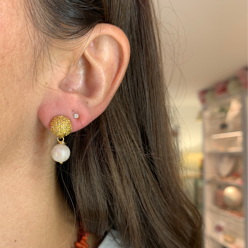 Orecchini Bubble con Pietra Pendente in Argento Gold