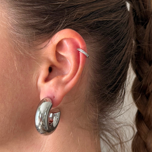 Orecchini a Cerchio Bombato Liscio in Acciaio Silver