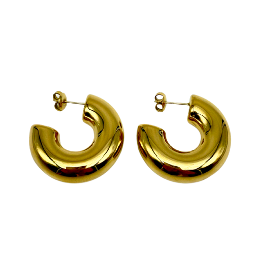 Orecchini a Cerchio Bombato Lisci in Acciaio Gold