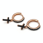 Hoops Croce con Zirconi Neri in Argento Rosè