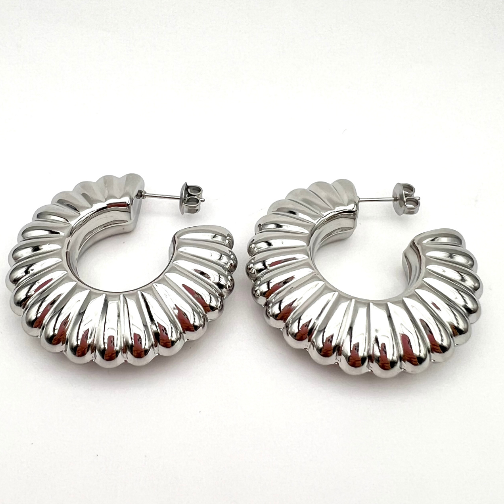 Orecchini Big Croissant in Acciaio Silver