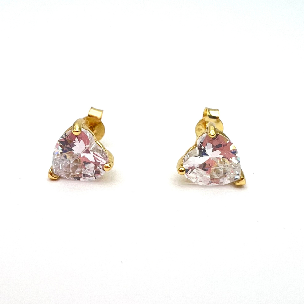 orecchini in argento gold con zirconi bianchi a cuore