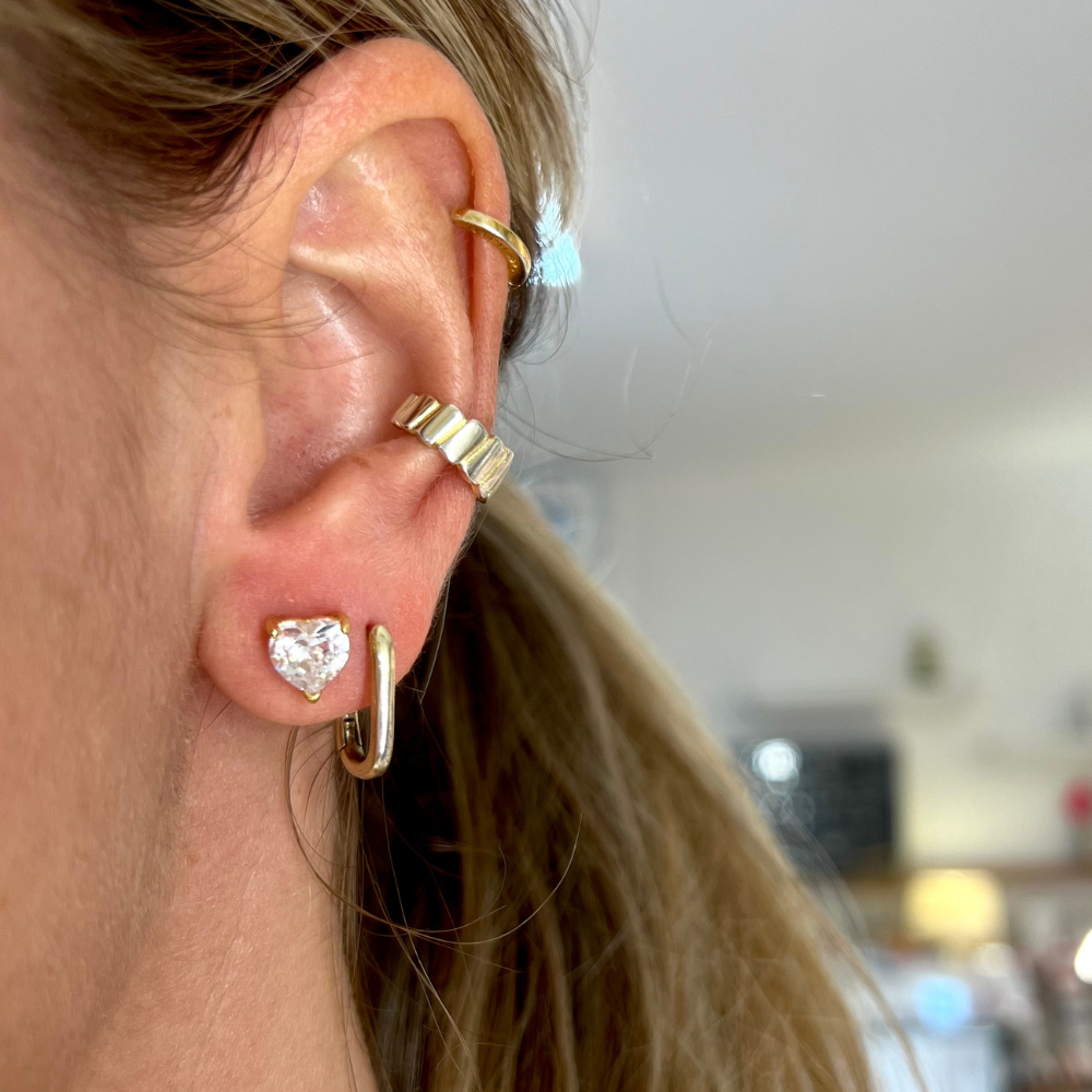 orecchini in argento gold con zirconi bianchi a cuore