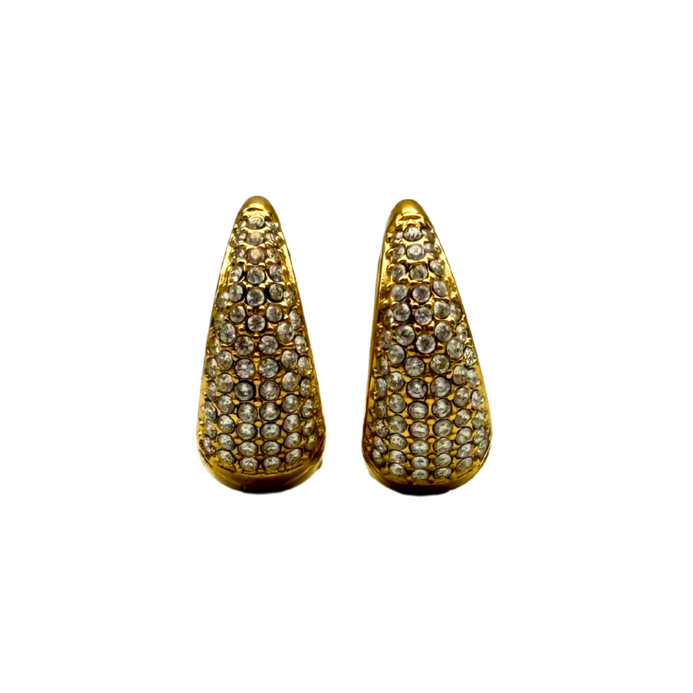 Orecchini Hoops Goccia MAXI con Strass in Acciaio Gold