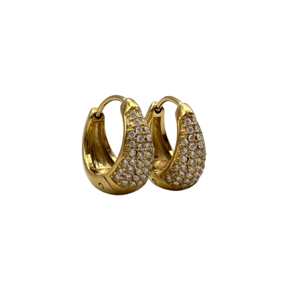 Orecchini Hoops Goccia MEDIUM con Strass in Acciaio Gold
