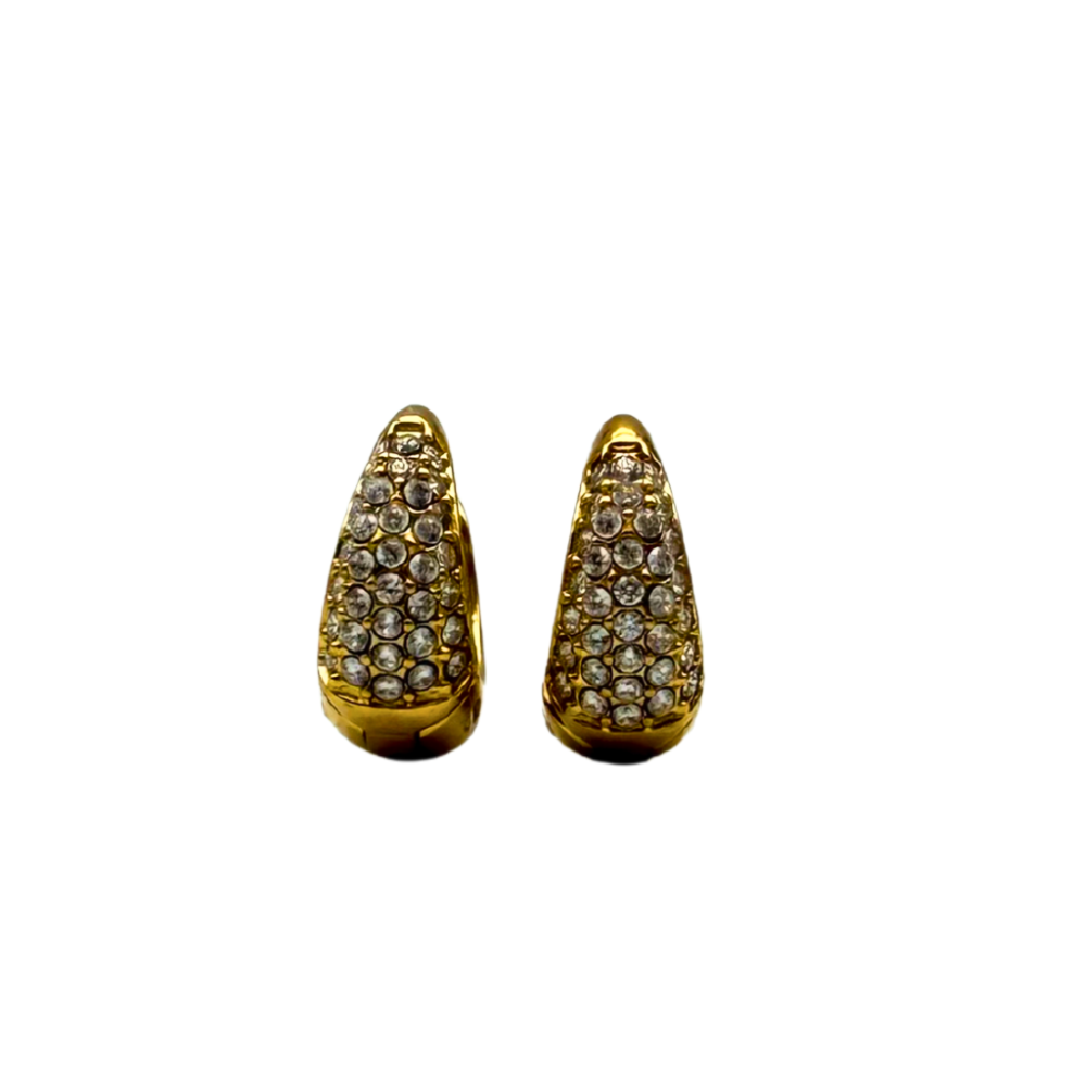 Orecchini Hoops Goccia SMALL con Strass in Acciaio Gold