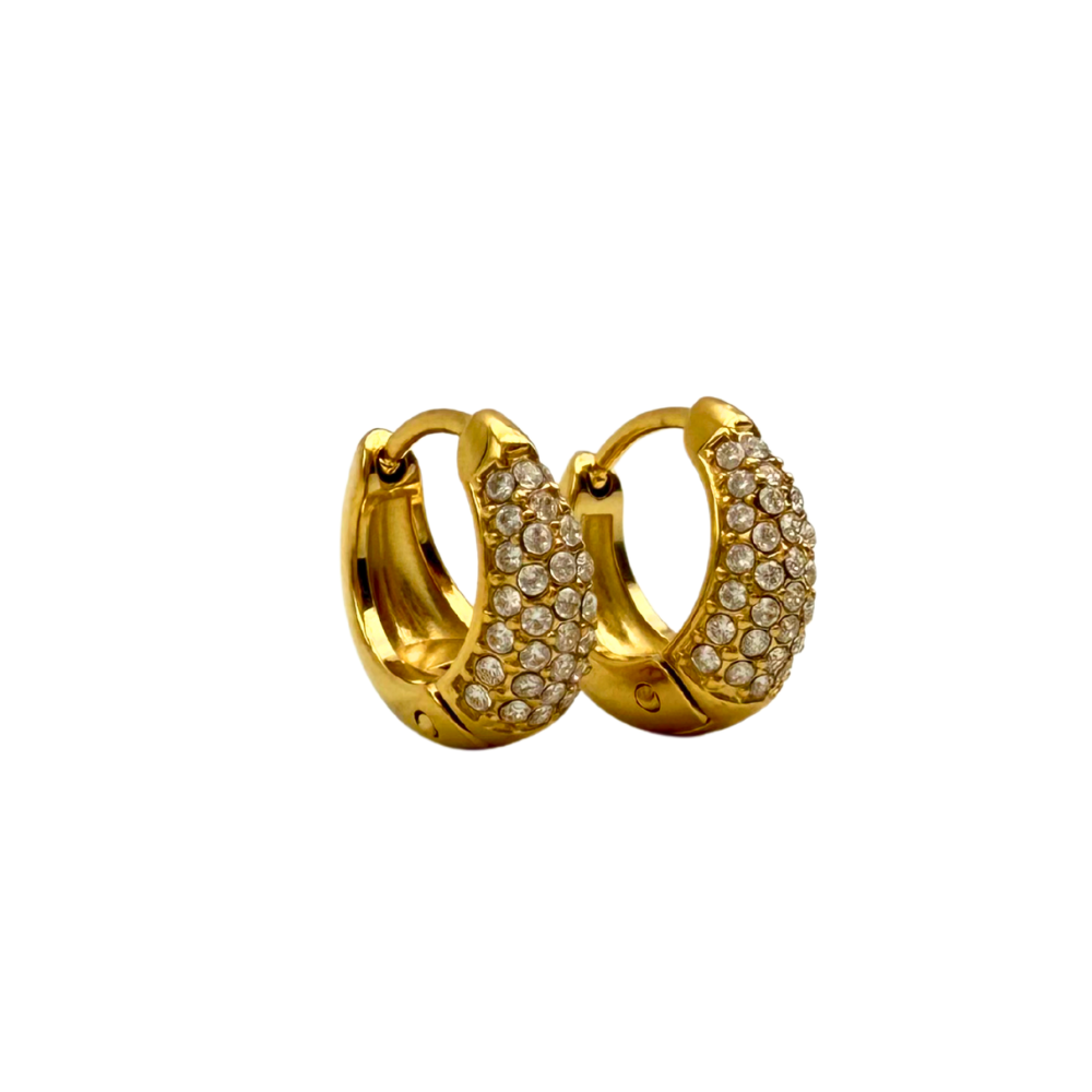 Orecchini Hoops Goccia SMALL con Strass in Acciaio Gold