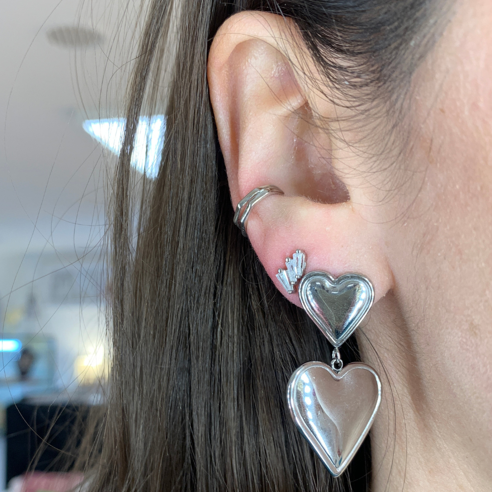 orecchini due cuori in acciaio inox