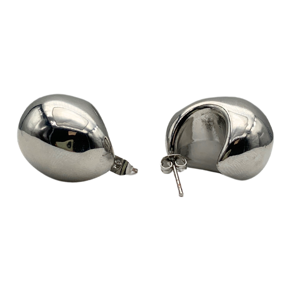 Orecchini Goccia Bombata Small in Acciaio Silver