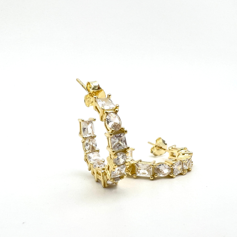 Orecchini Hoops in Argento Gold con Zirconi Bianchi