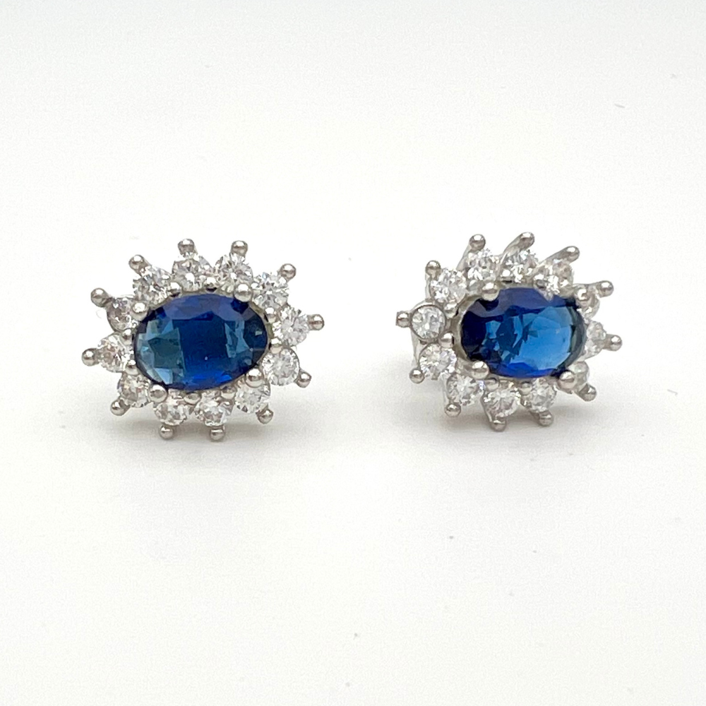 orecchini in argento 925 con zirconi bianchi e blu
