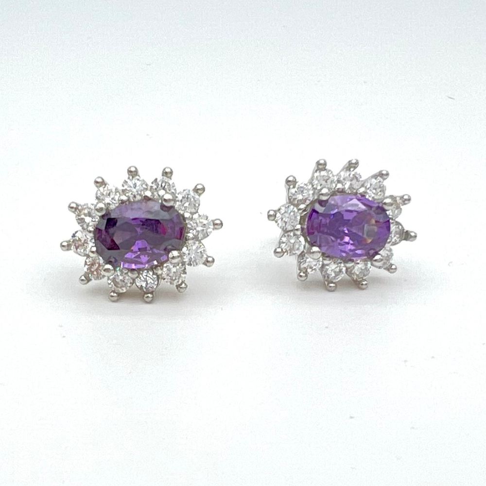 orecchini in argento 925 con zirconi bianchi e zircone violetto abbinato