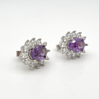 orecchini in argento 925 con zirconi bianchi e zircone viola centrale